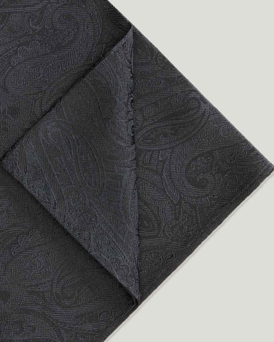 Silk Paisley Jacquard Pocket Square, Black, hi-res